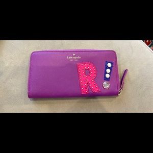 NWOT Kate Spade R! Large Zip around Wallet purple, pink. Lots of card slots!
